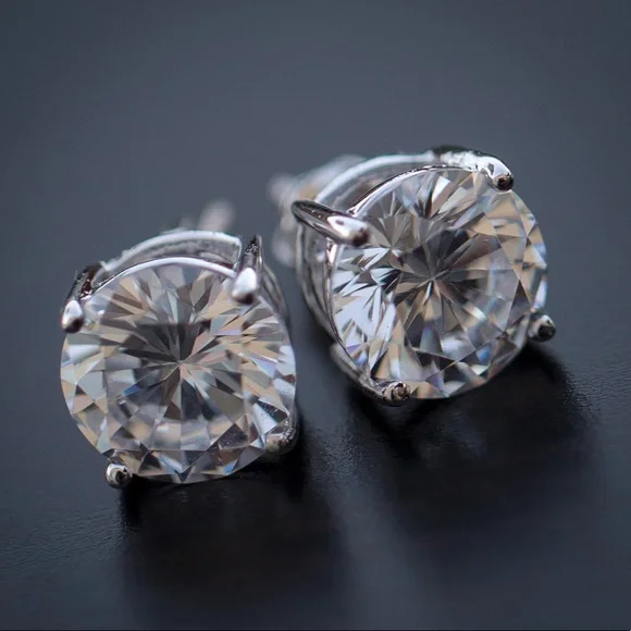 Unisex 10mm Brilliant-Cut Diamond Stud Silver Earrings - Picture 1 of 4